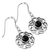 Black Onyx Round Celtic Knot Silver Earrings - e408